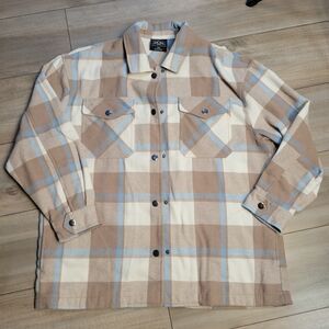 Men's Tan and Blue Plaid Shirt Jacket